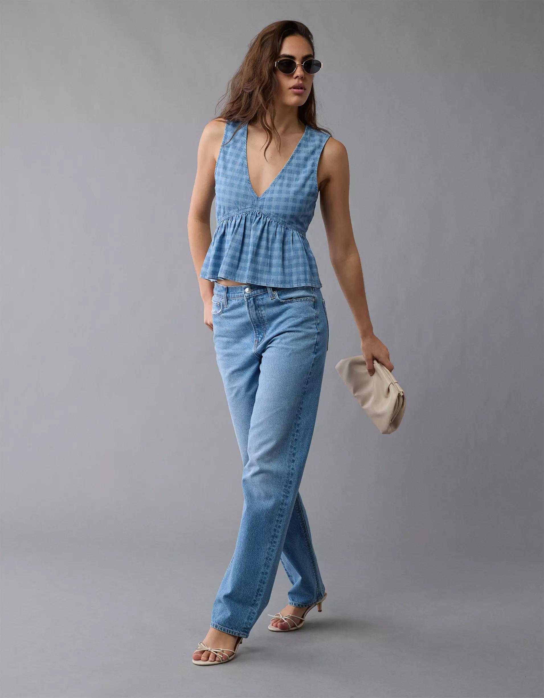 AE V-Neck Denim Babydoll Tank Top Product Image