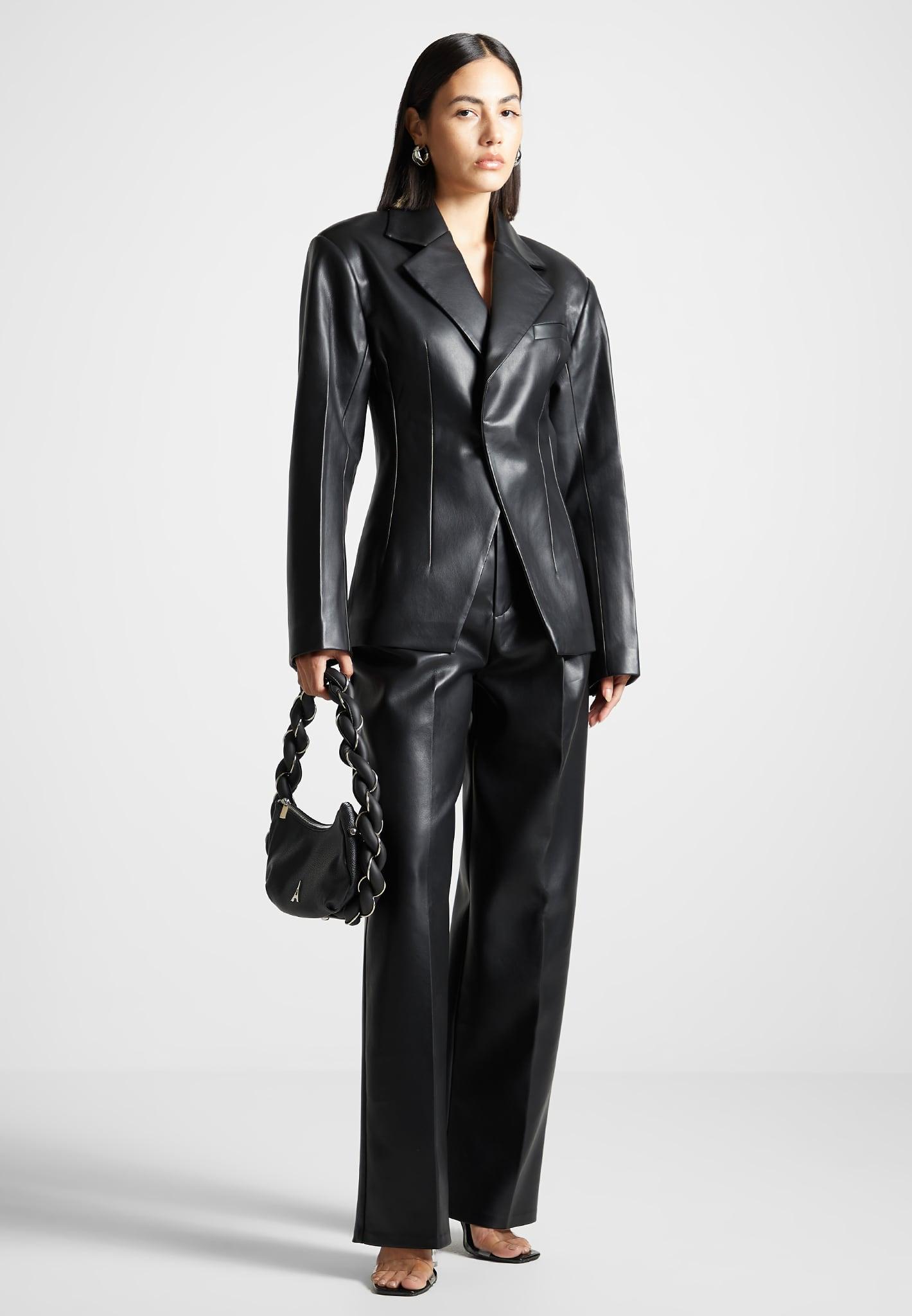 Leather Double Breasted Blazer - Black Female Product Image