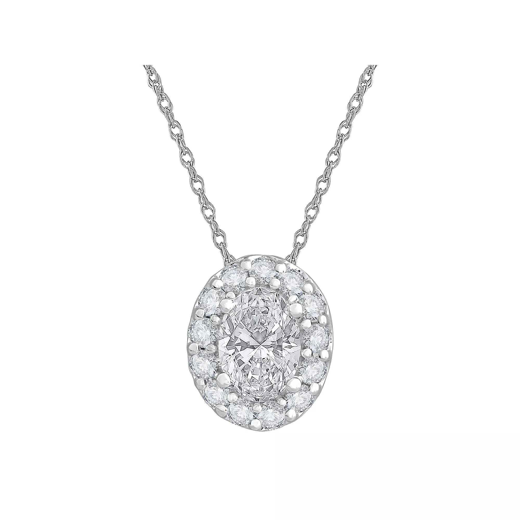 Diamond Medley 14k White Gold 1 Carat T.W. Lab-Grown Diamond Oval Halo Pendant Necklace, Women's, Size: 16-18" ADJ, 14k Whgold Product Image