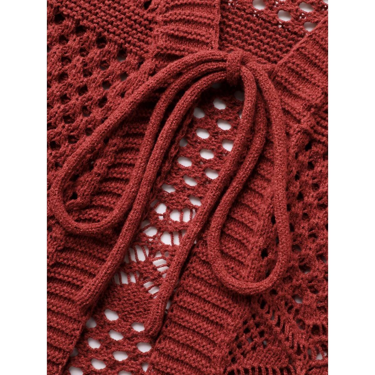 Plus Size Texture Tie Knot Bell Sleeve Cardigan Russet Women Casual Loose Three Quater Length Sleeve Everyday Cardigans BloomChic 28/5X Product Image