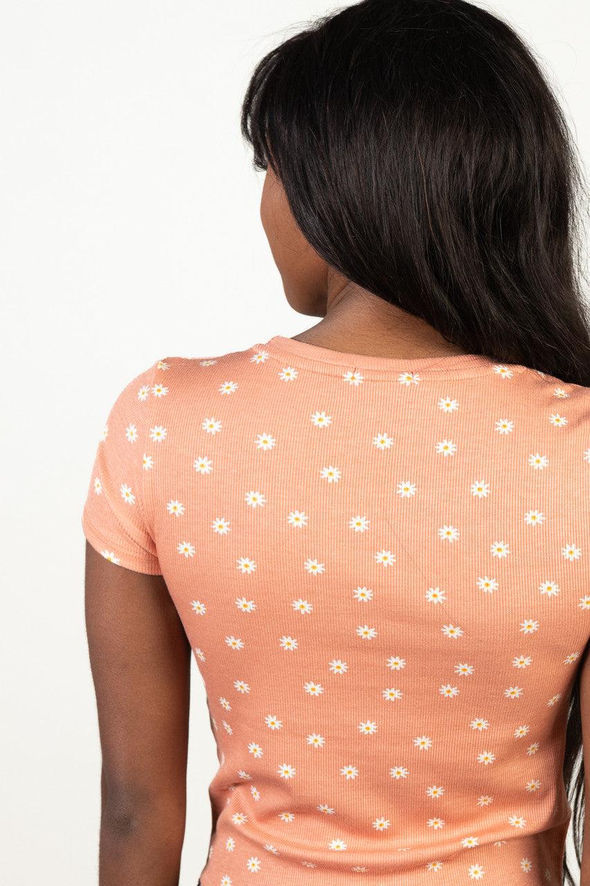 Peach Ditsy Floral Ribbed Tee Product Image