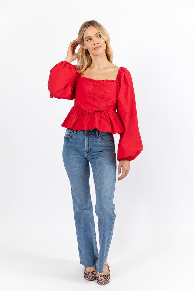 I Heart You Red Heart Shape Woven Blouse FINAL SALE Product Image