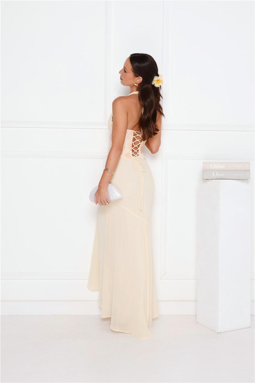 Silver Lining Love Halter Maxi Dress Yellow Product Image