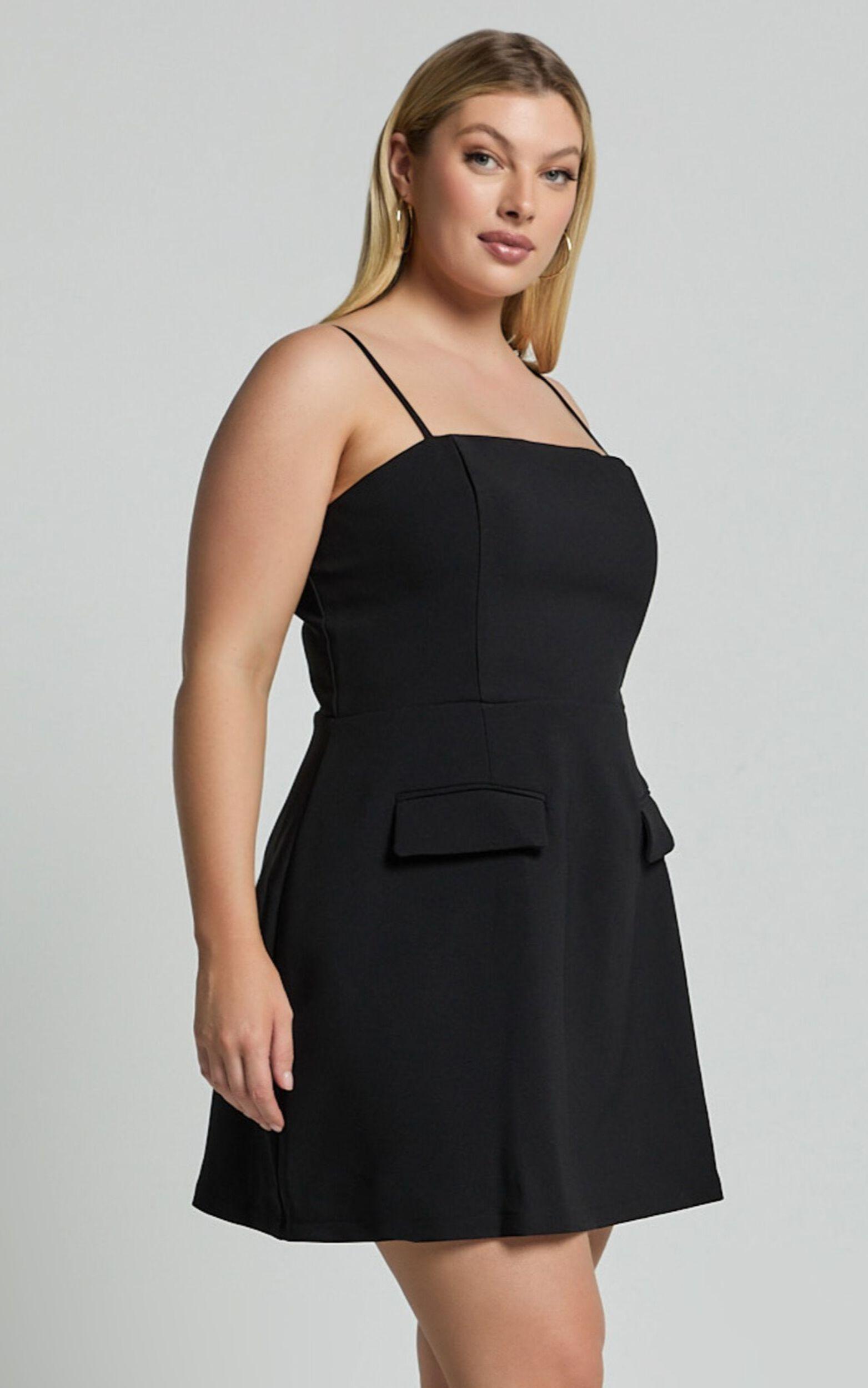 Katia Mini Dress - Strappy Corset A Line Dress in Black Product Image