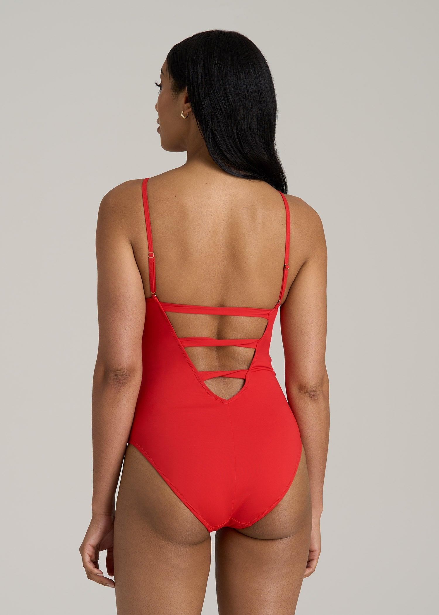 Low Cut One-Piece Swimsuit for Tall Women in Radiant Red Female Product Image