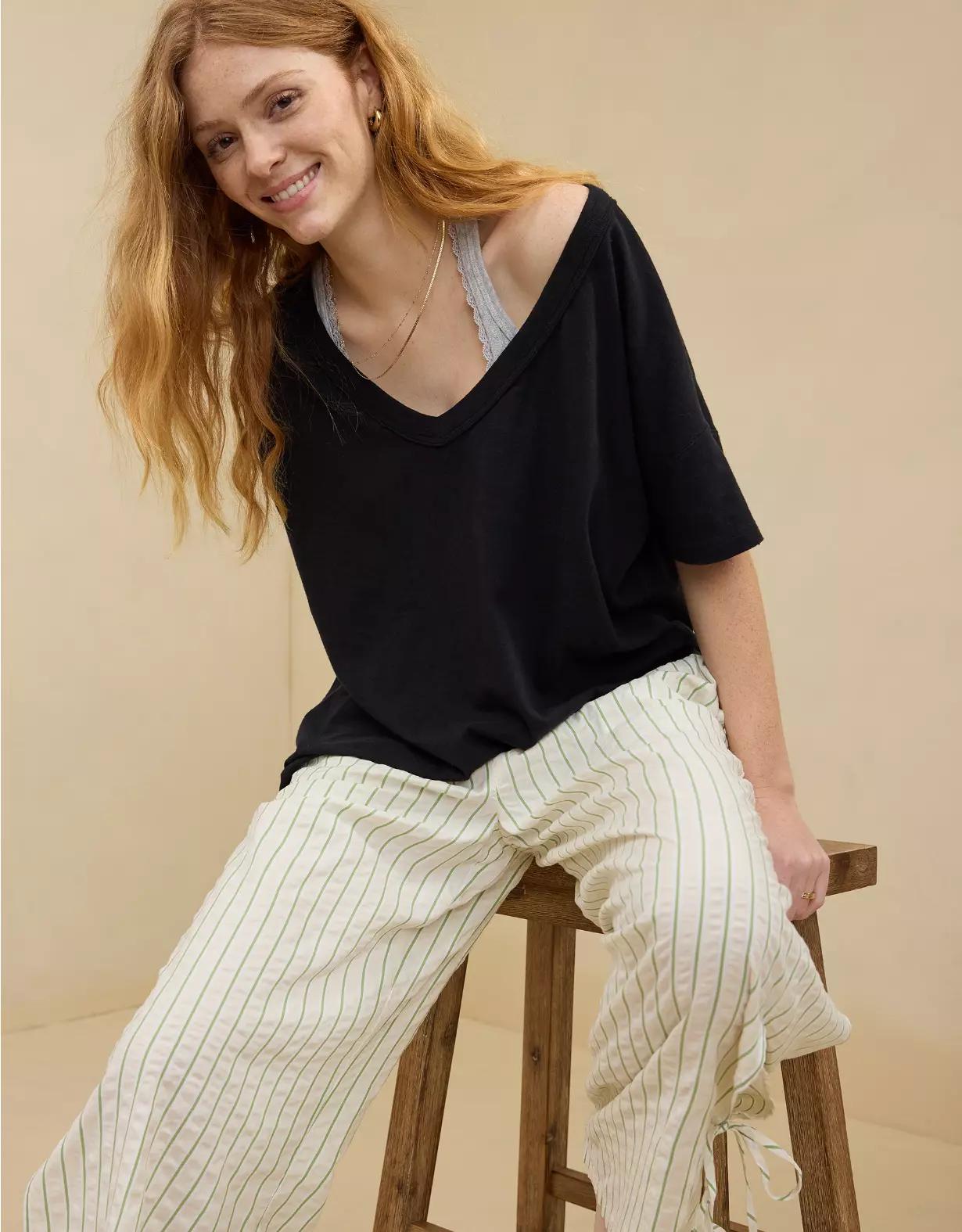 Aerie Oversized V-Neck Boyfriend T-Shirt Product Image