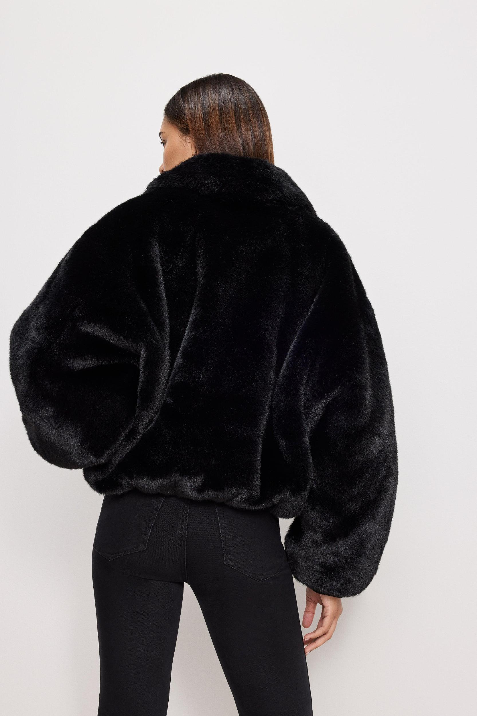 FAUX FUR COLLAR JACKET | BLACK001 Product Image