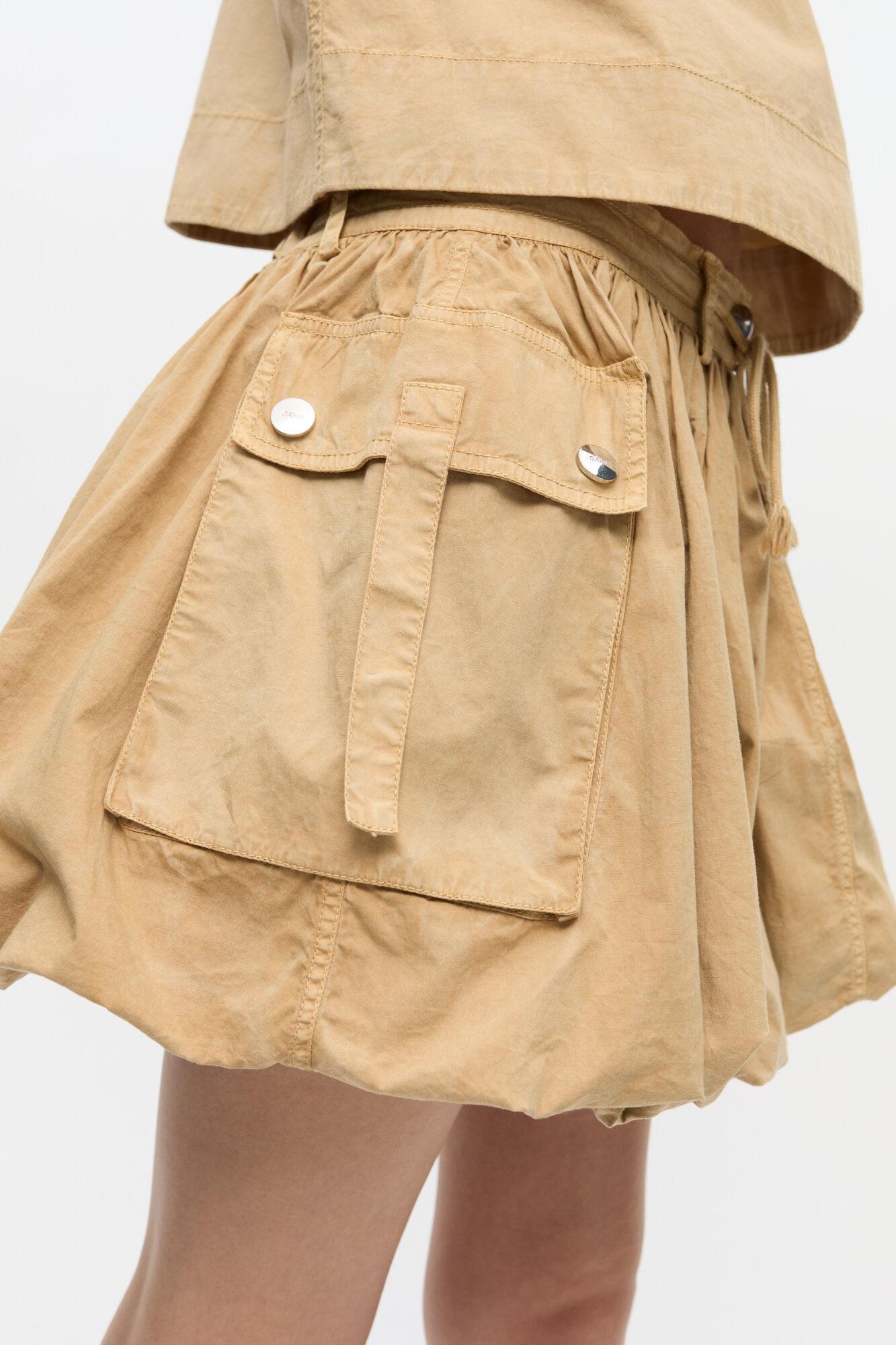 Beige Washed Cotton Mini Bubble Skirt Product Image