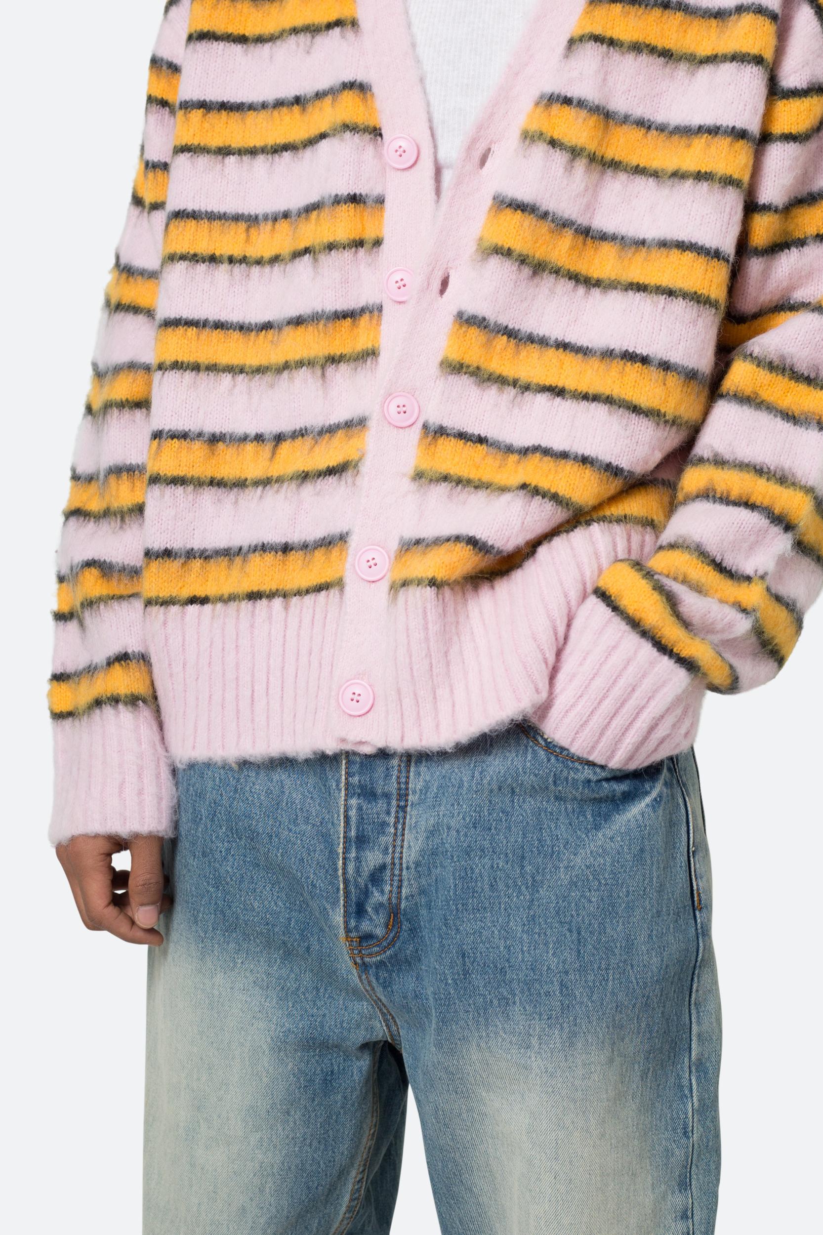 Striped Mohair Cardigan Sweater - Pink Product Image