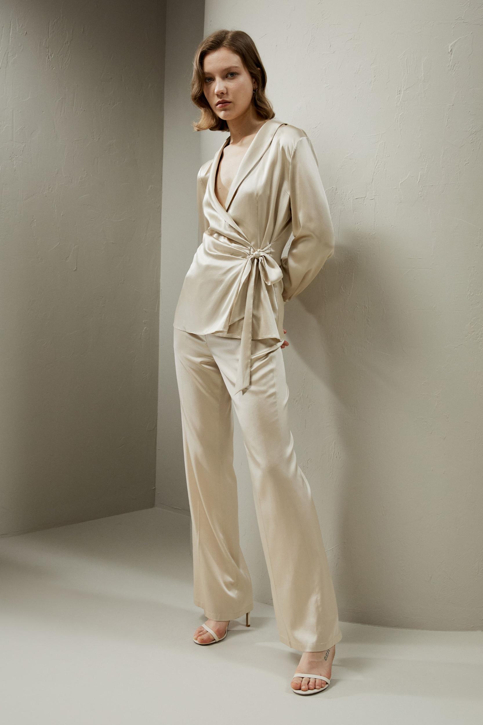 Silk Wrap Tie Waist Blazer Product Image