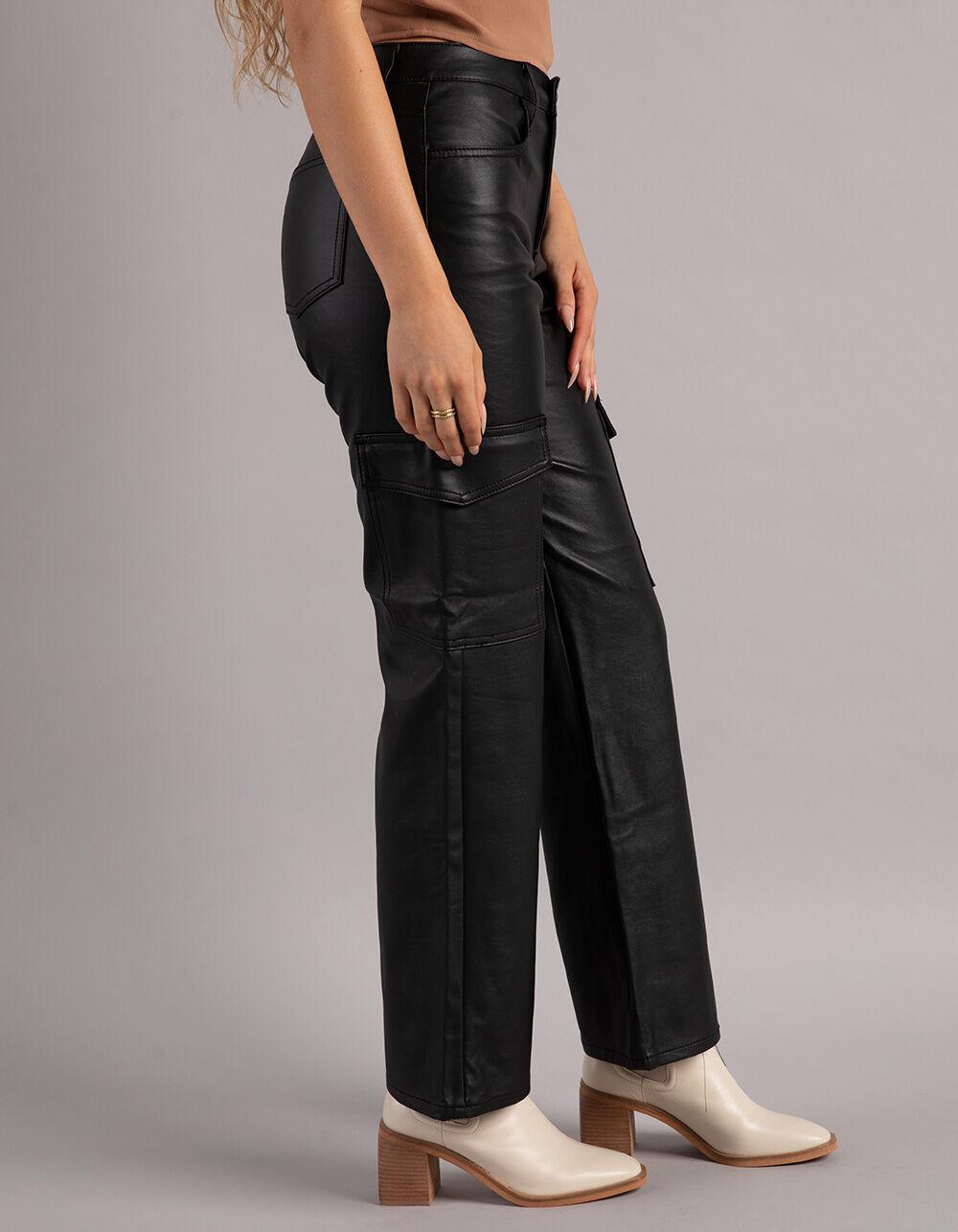 WEST OF MELROSE Faux Leather Womens Cargo Pants - BLACK Product Image