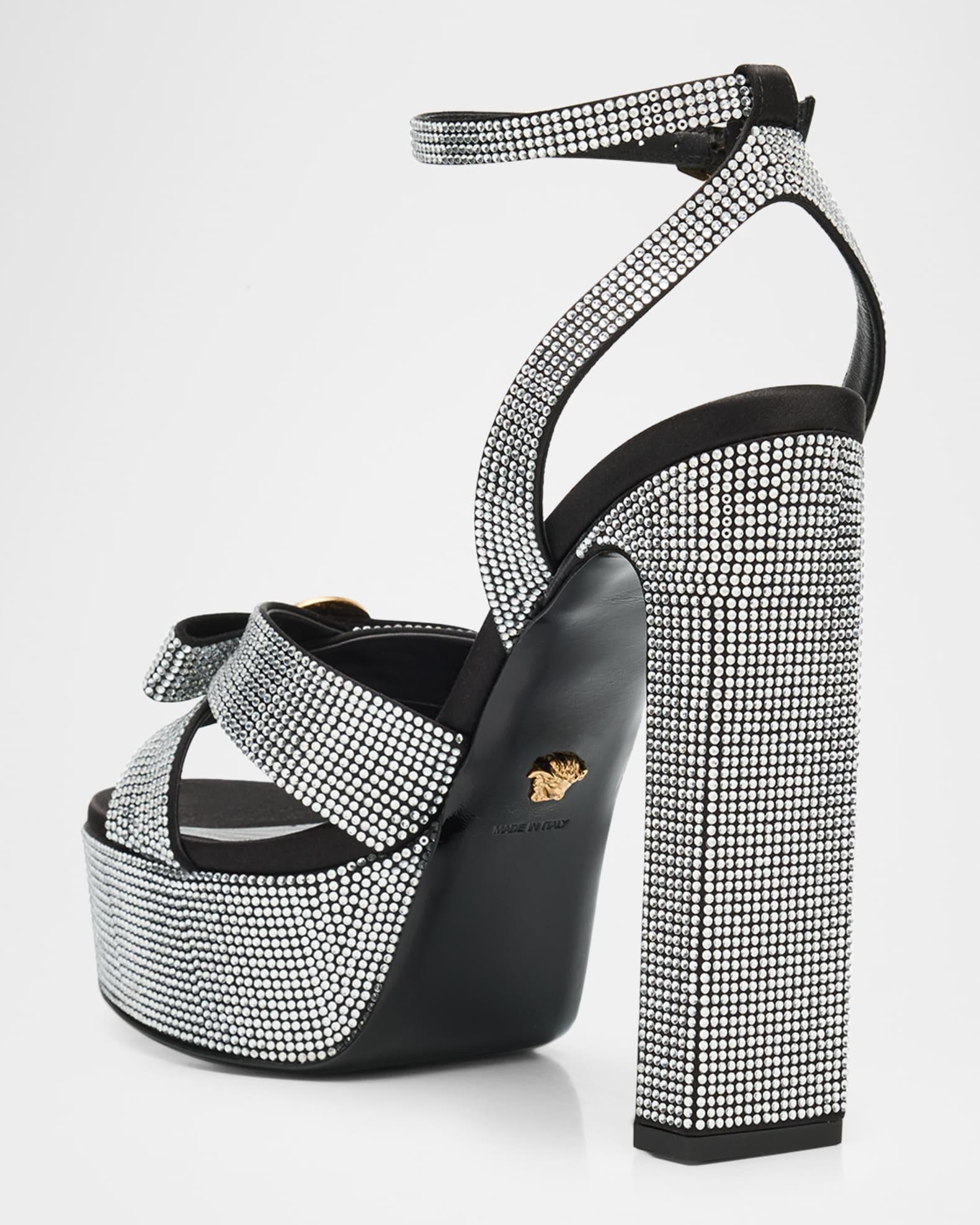 Gianni Ribbon Crystal Leather Platform Sandals Product Image