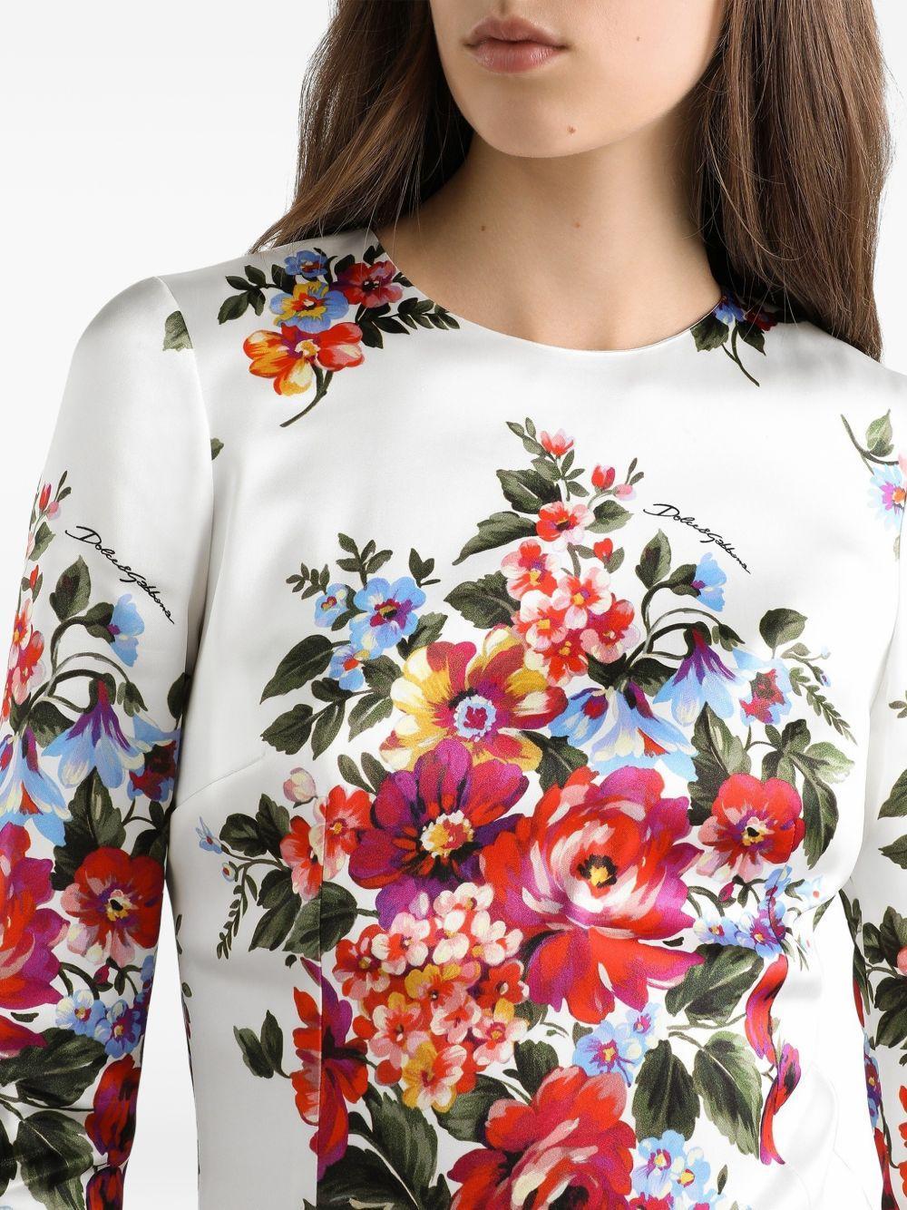 DOLCE & GABBANA Abito Midi Bianco Con Stampa Floreale Dolce E Gabbana In White Product Image