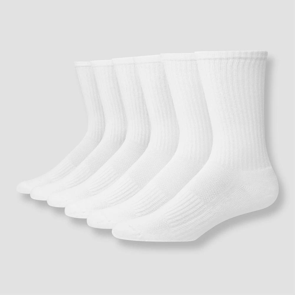 Men's Big & Tall Hanes Moves Premium Performance Cushioned Crew Socks 6pk - White 12-14: Moisture Wicking, Ribbed Design Product Image