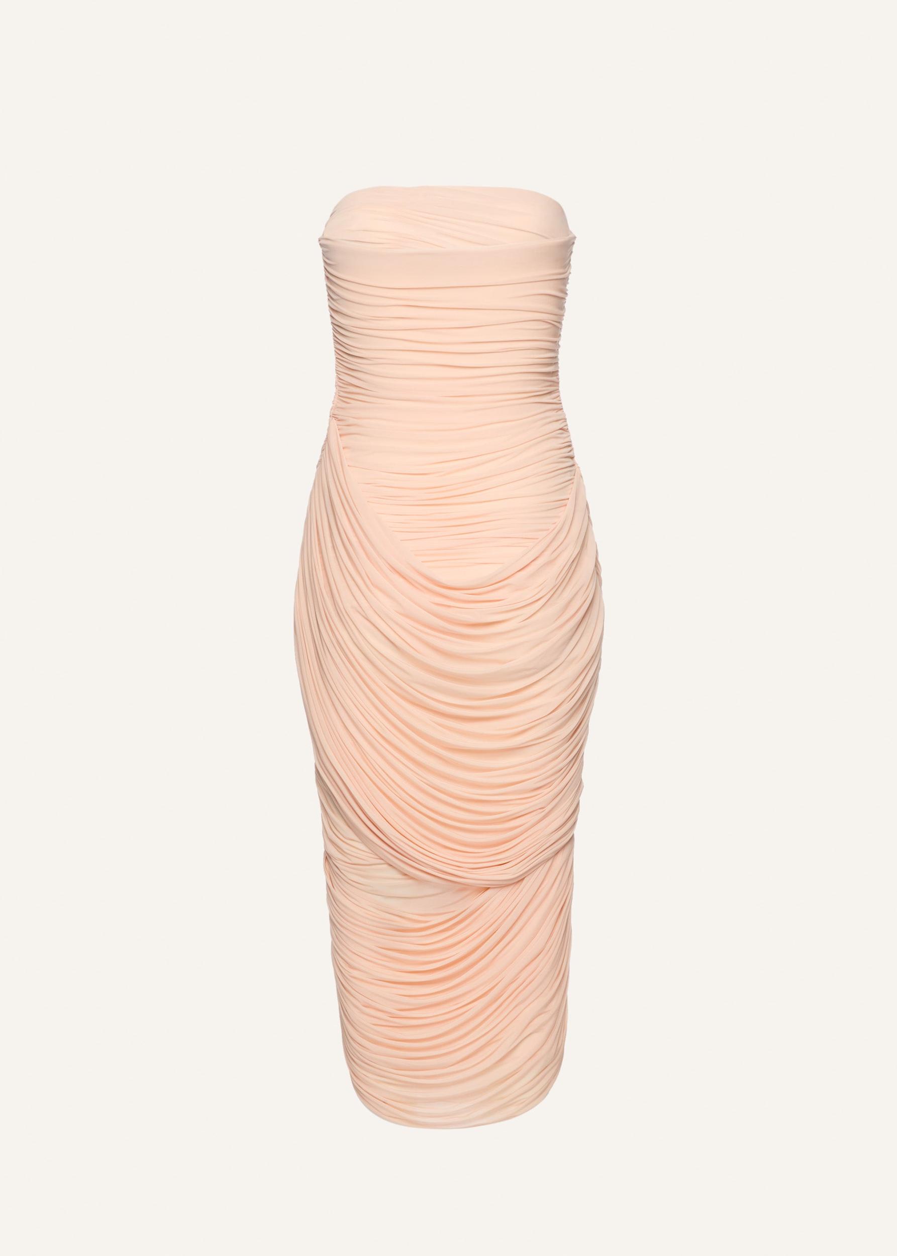 Strapless draped midi dress in blush Product Image