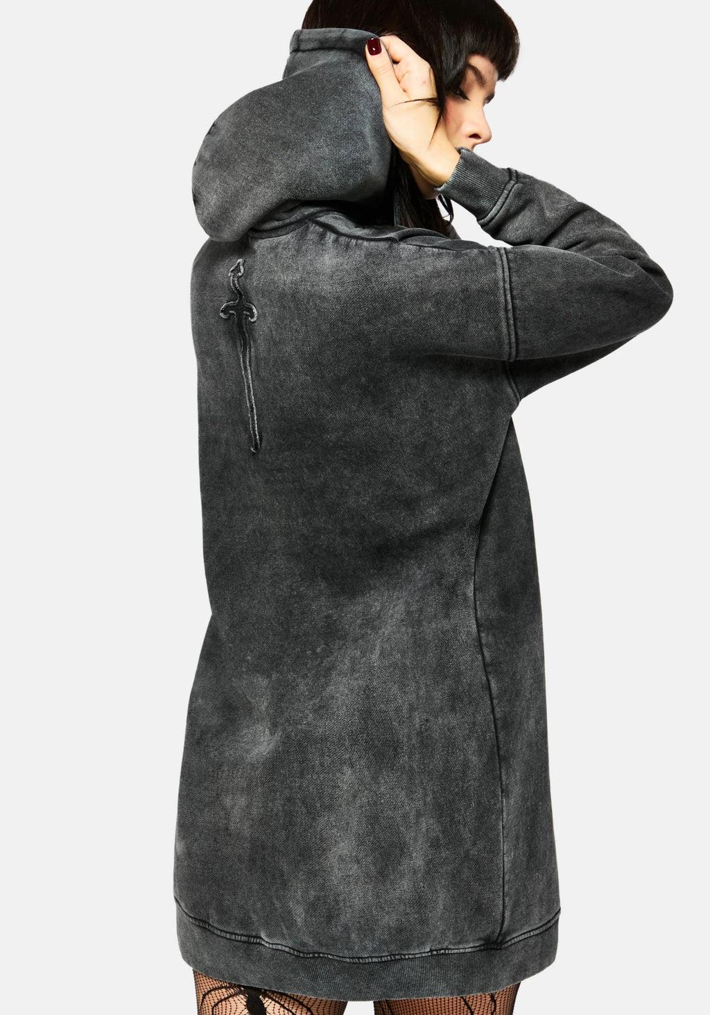 Aelin Sword Applique Hooded Sweater Dress - Black Product Image
