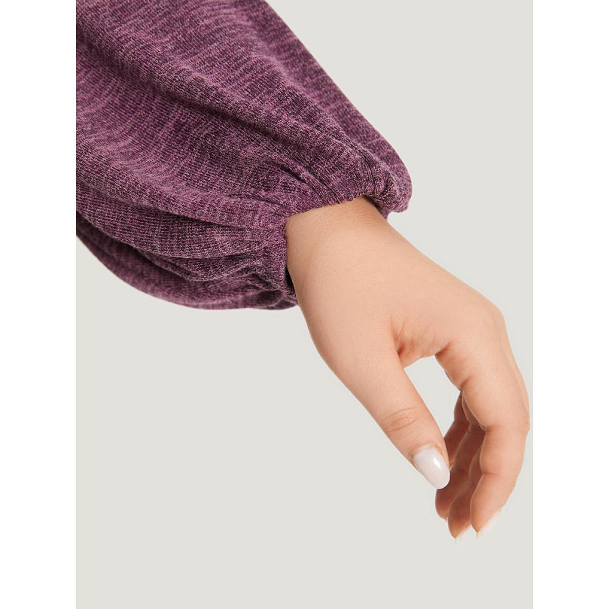 Plus Size Contrast Patchwork Heather Lantern Sleeve Sweatshirt Women Purple Casual Patchwork Round Neck Dailywear Sweatshirts BloomChic 10/M Product Image