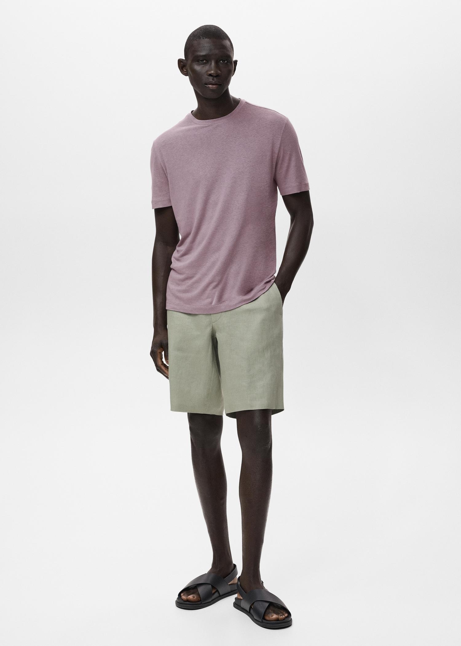 Linen slim-fit t-shirt - Men | MANGO USA Product Image