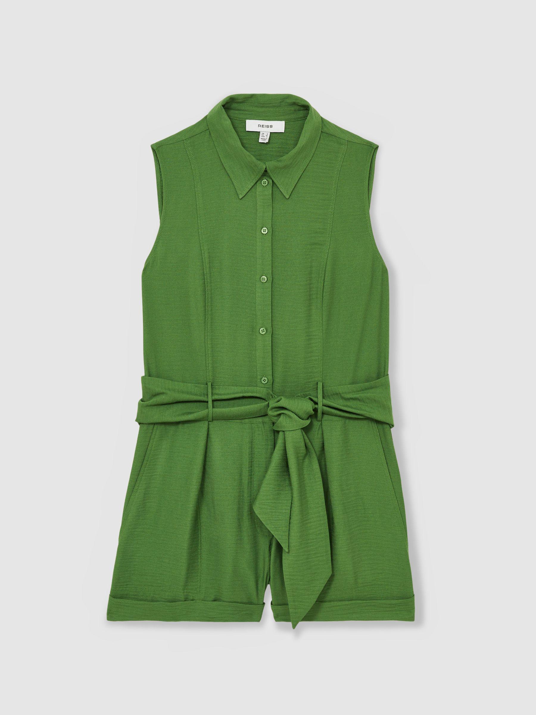 Belted Beach Cover-Up Playsuit in Green Product Image