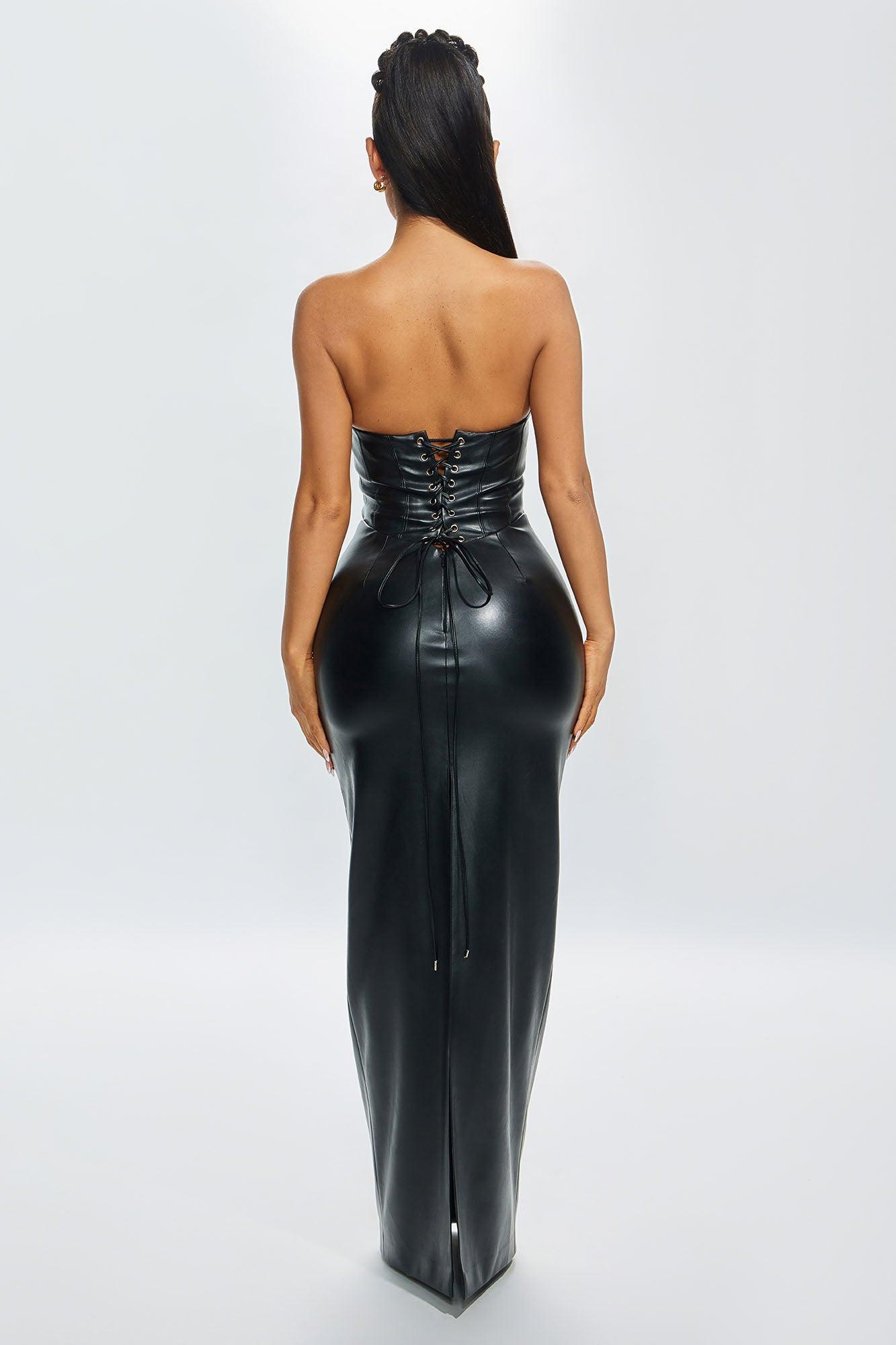 Rosalie Faux Leather Maxi Dress - Black Product Image