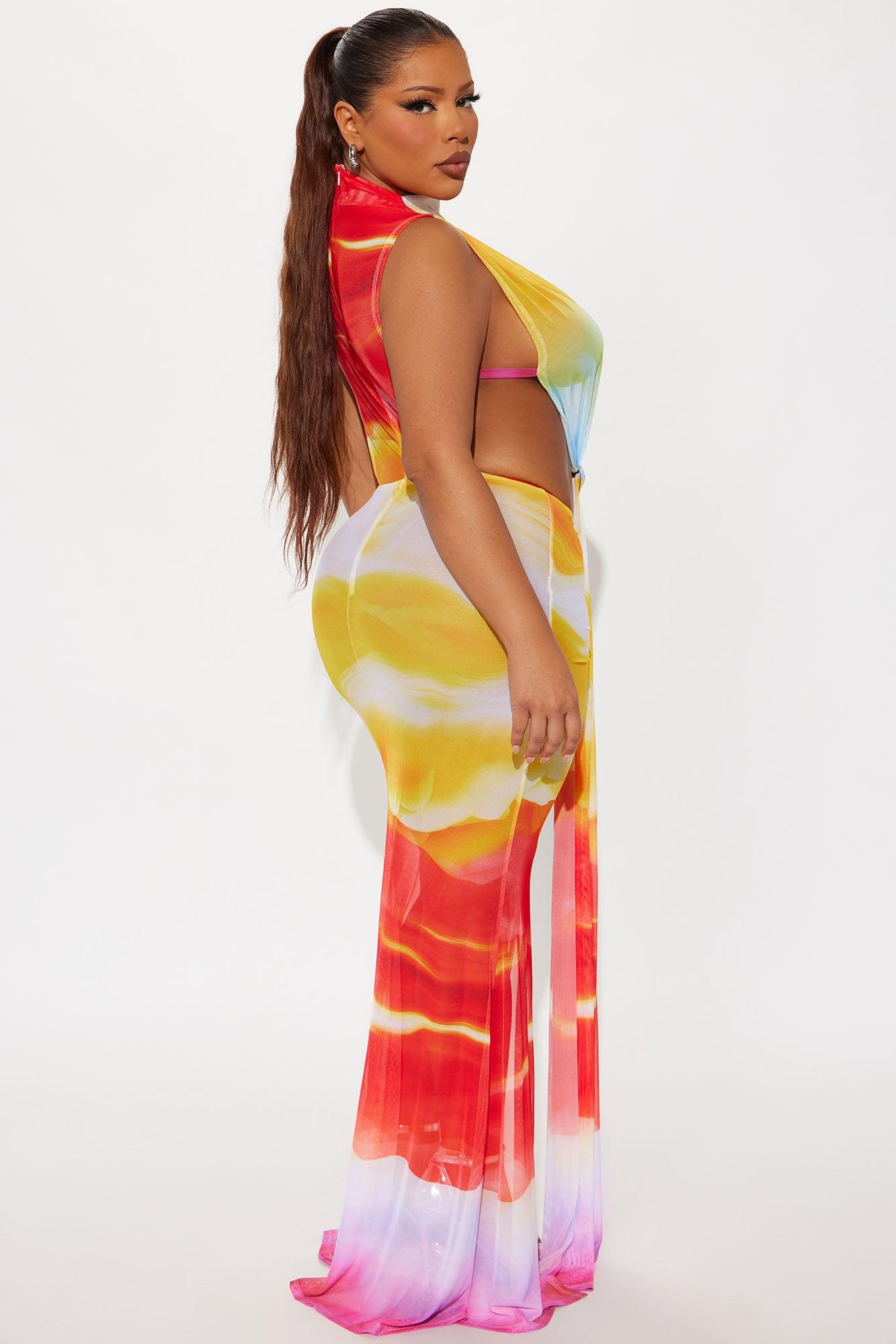 On The Wild Side Draped Maxi Dress - Yellow/combo Female Product Image