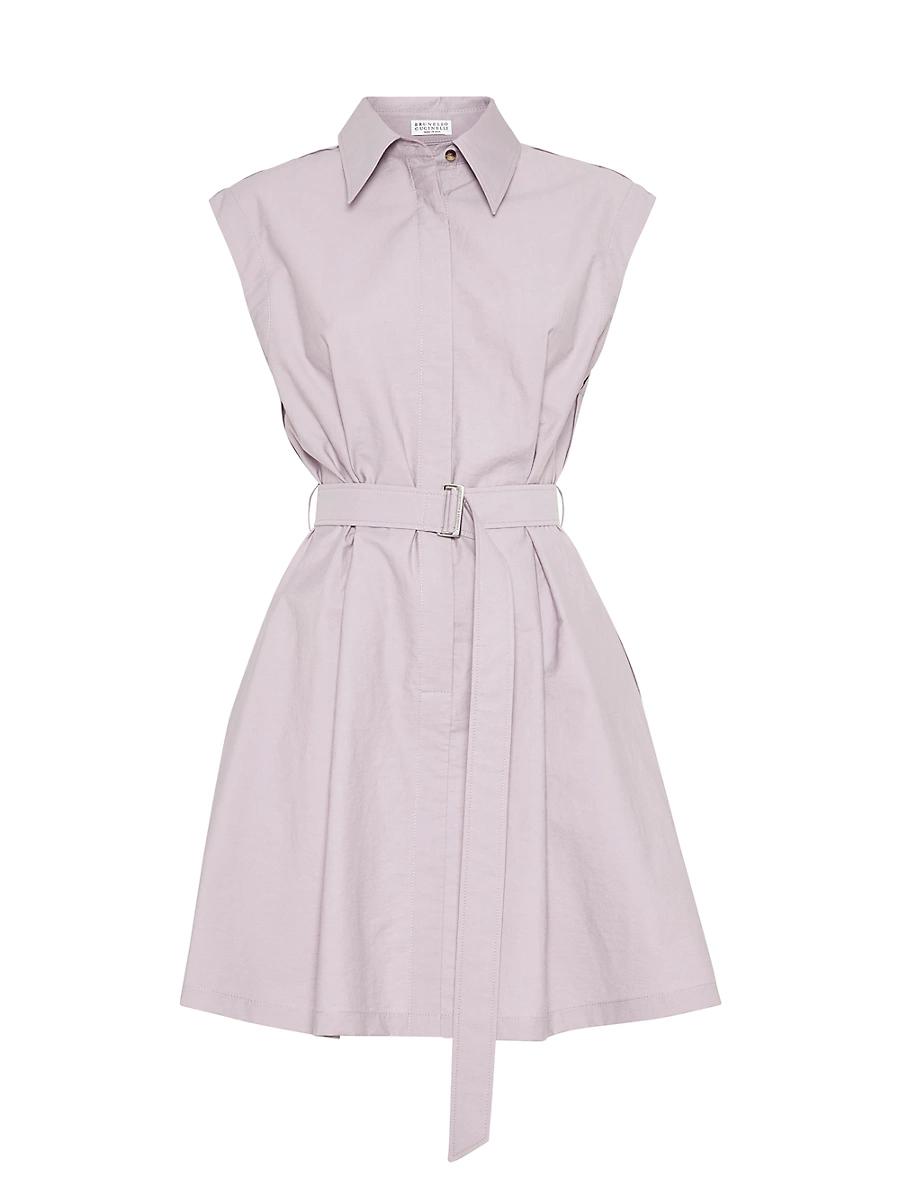 Womens Techno Cotton Texture Twill Belted Mini Shirt Dress Product Image