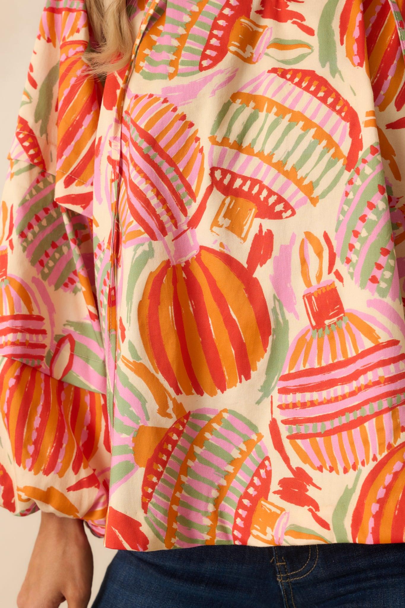 Prosperina Tara Pink Multi Cotton Ornament Print Peasant Top Product Image