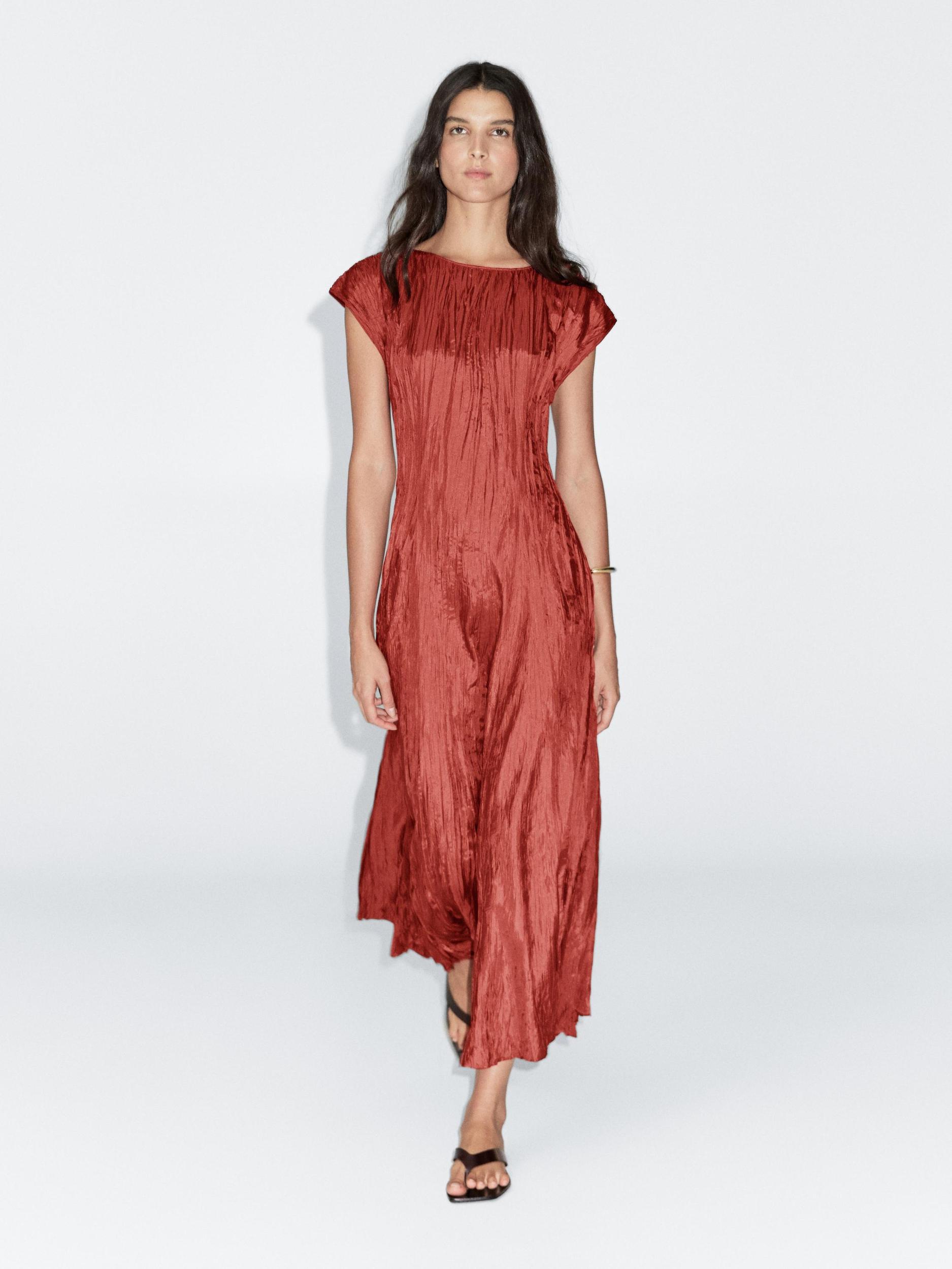 Long pleated satin dress Product Image