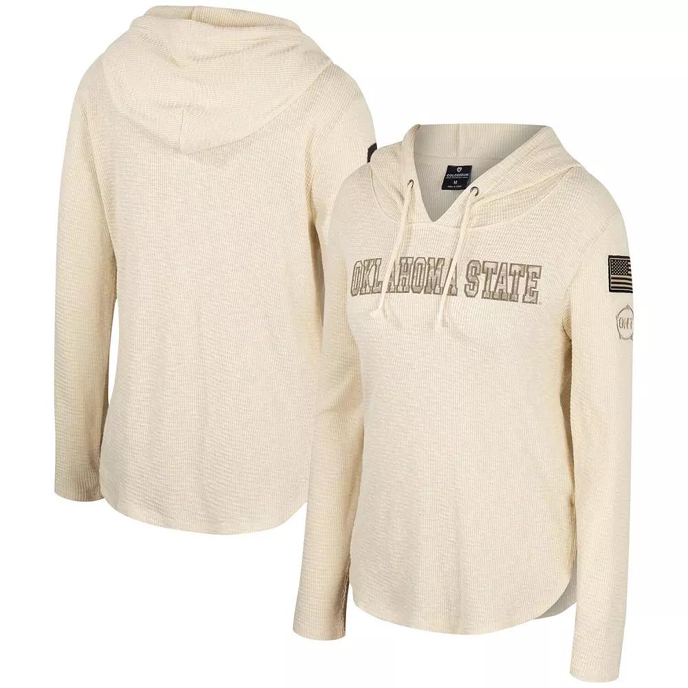 Women's Colosseum Cream Oklahoma State Cowboys OHT Military Appreciation Casey Raglan Long Sleeve Hoodie T-Shirt,  Product Image