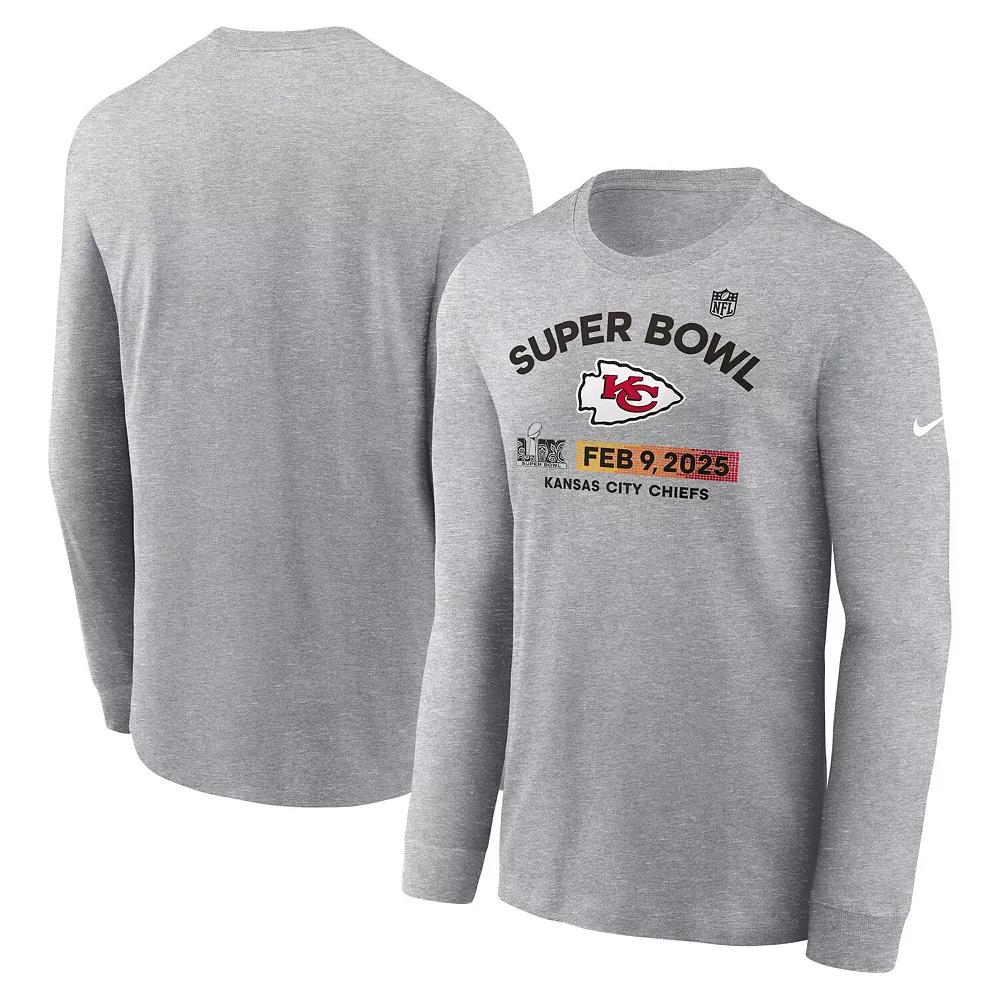 Men's Nike  Heather Gray Kansas City Chiefs Super Bowl LIX Team Logo Long Sleeve T-Shirt, Size: Small, Grey Product Image