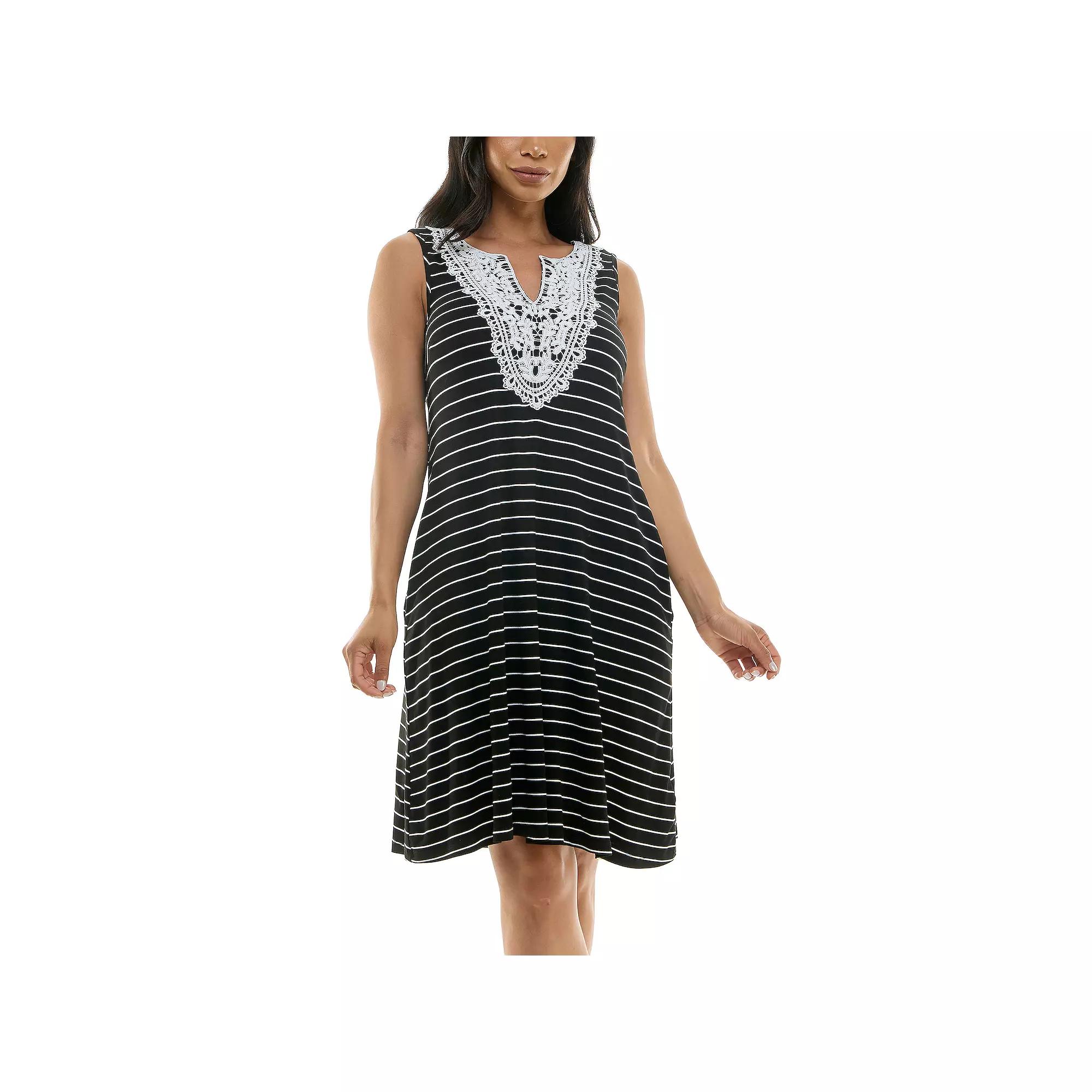 Womens Nina Leonard Bib Crochet Trapeze Dress Product Image