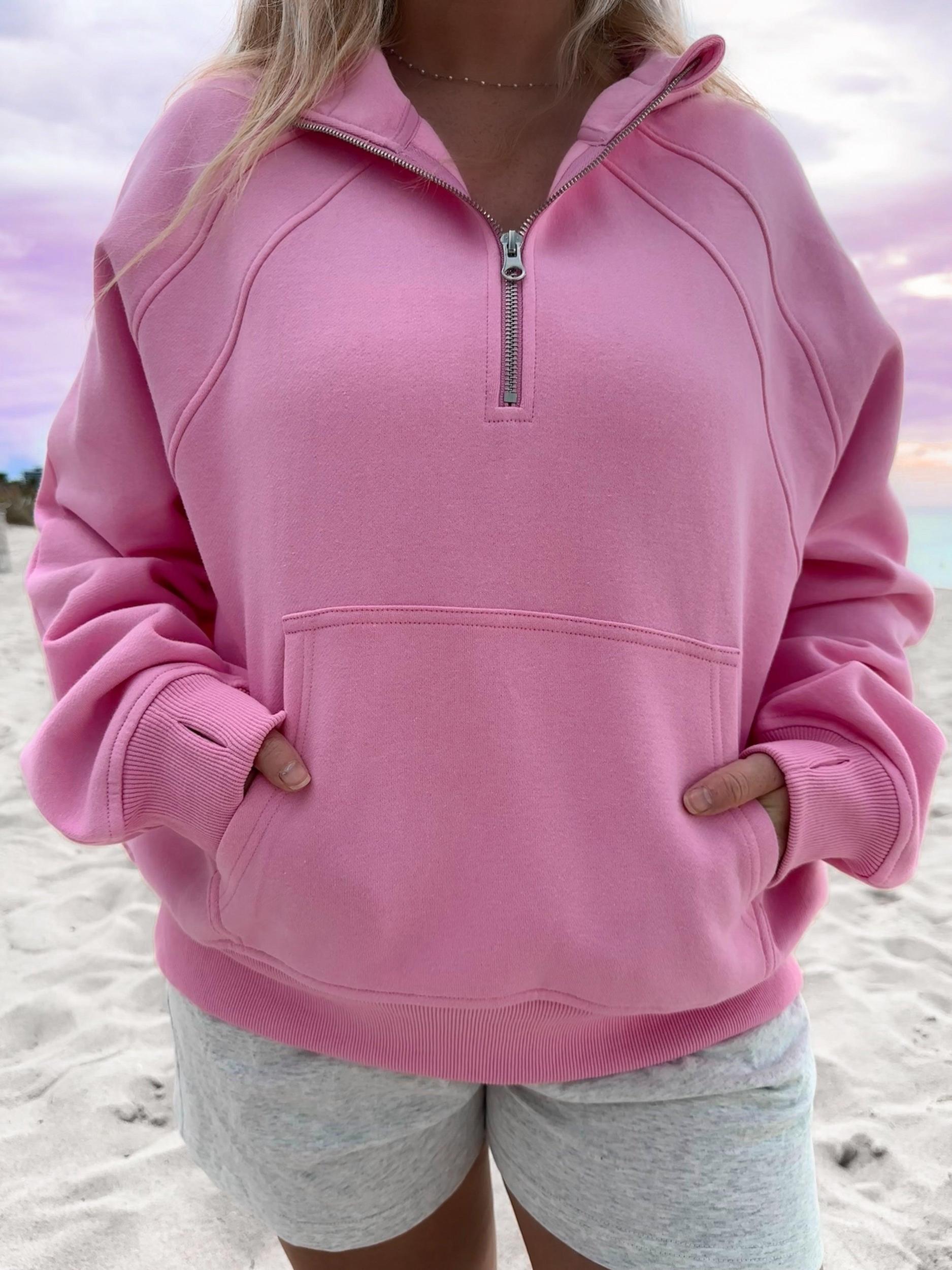 Sweet Pea Pink Pilates Detailed Waist Length Quarter Zip Hoodie Product Image