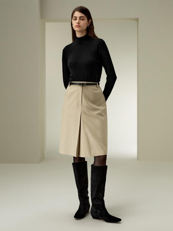 LILYSILK Womens Wool Skirt - Black Wool Silk - Perfect Wardrobe Staples Basic Style Bottoms 16 Product Image