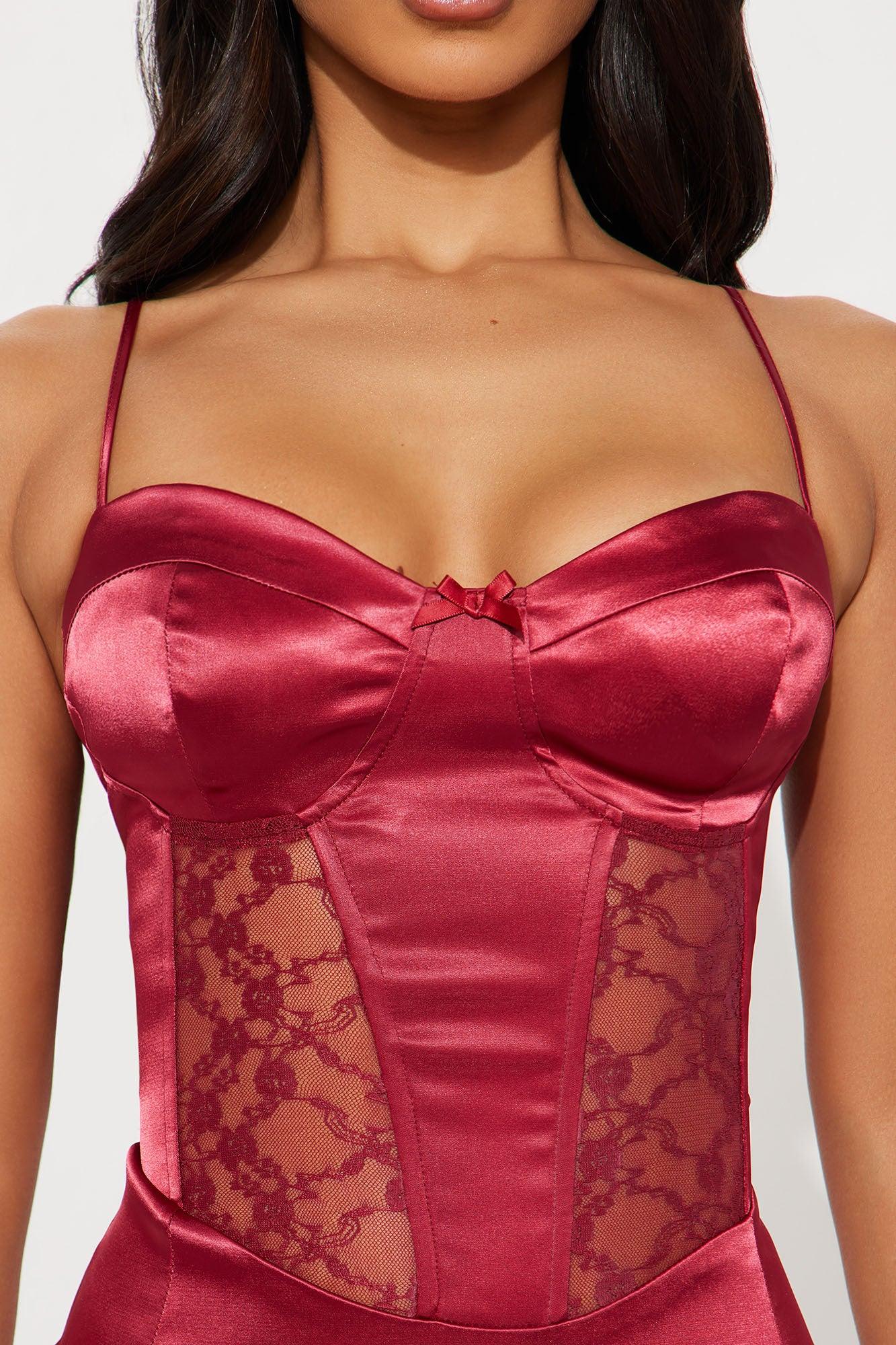 Spellbound Stretch Satin Micro Mini Dress - Red Product Image