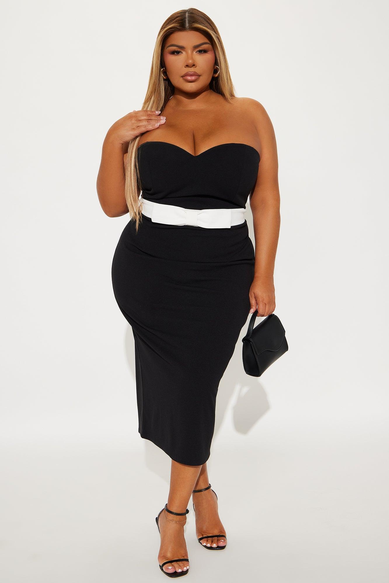 Annette Strapless Midi Dress - Black/White Product Image