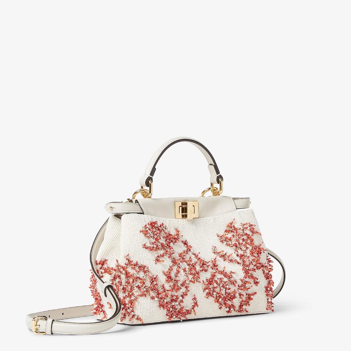 Peekaboo MiniSea Garden Coral red and camellia embroidered bag Product Image