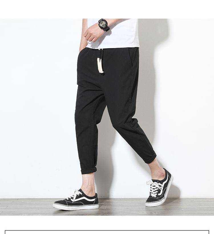 Drawstring Waist Plain Cropped Harem Pants Product Image