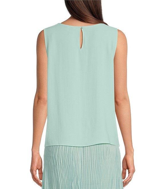 Eileen Fisher Silk Georgette Crepe Crew Neck Sleeveless Shell Tank Product Image