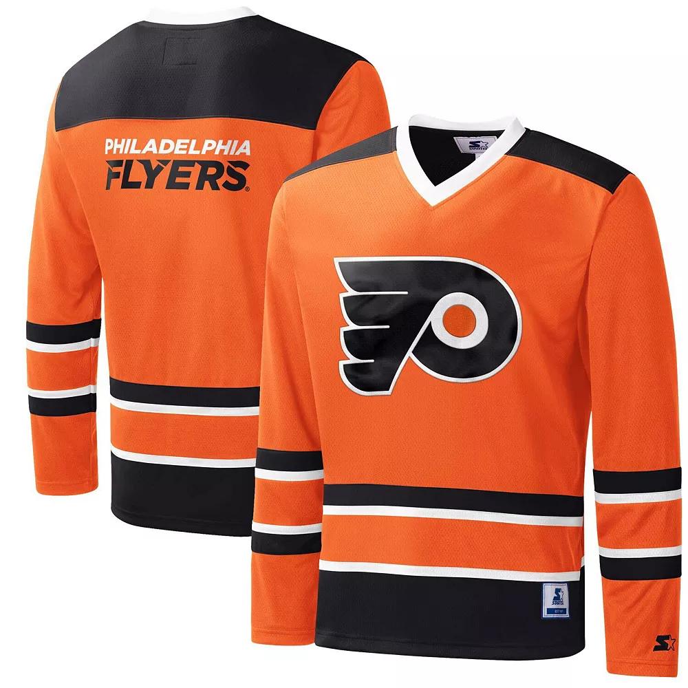 Men's Starter Orange/Black Philadelphia Flyers Cross Check Jersey V-Neck Long Sleeve T-Shirt, Size: Small, Fly Orange Product Image