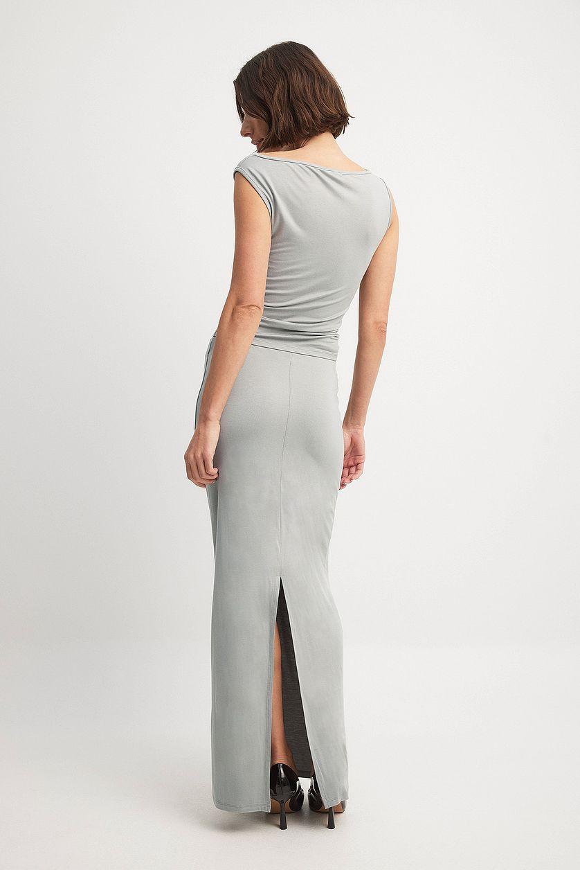 Soft Line Fitted Maxi Skirt Grey Product Image