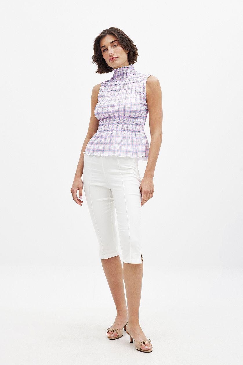 Sleeveless Smock Top Checkered Product Image