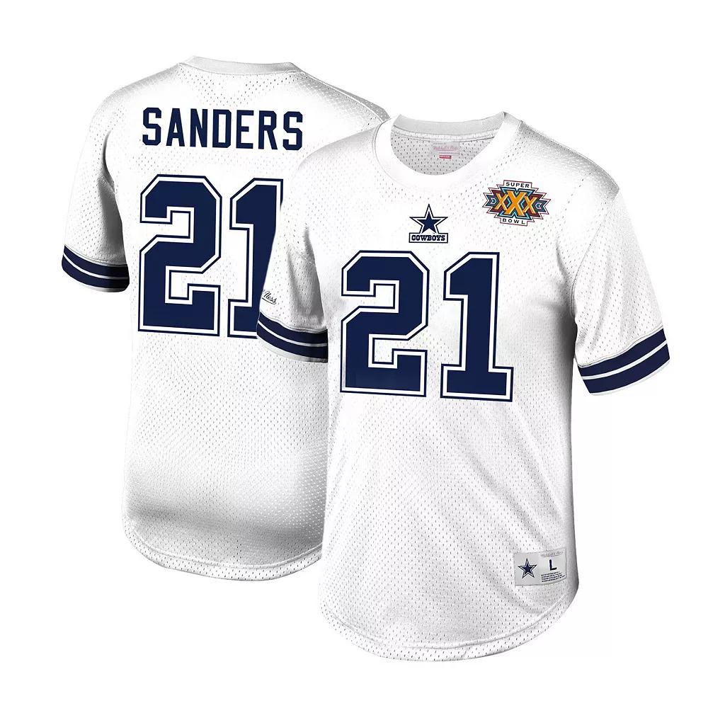 Men's Mitchell & Ness Deion Sanders White Dallas Cowboys Retired Player Name & Number Mesh Top, Size: Medium Product Image