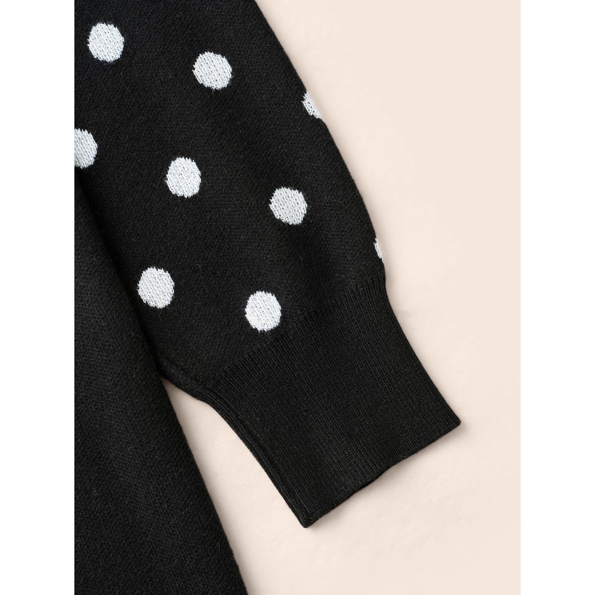 Plus Size Polka Dot Crew Neck Raglan Sleeve Pullover Black Women Casual Loose Long Sleeve Round Neck Everyday Pullovers BloomChic 18-20/2X Product Image