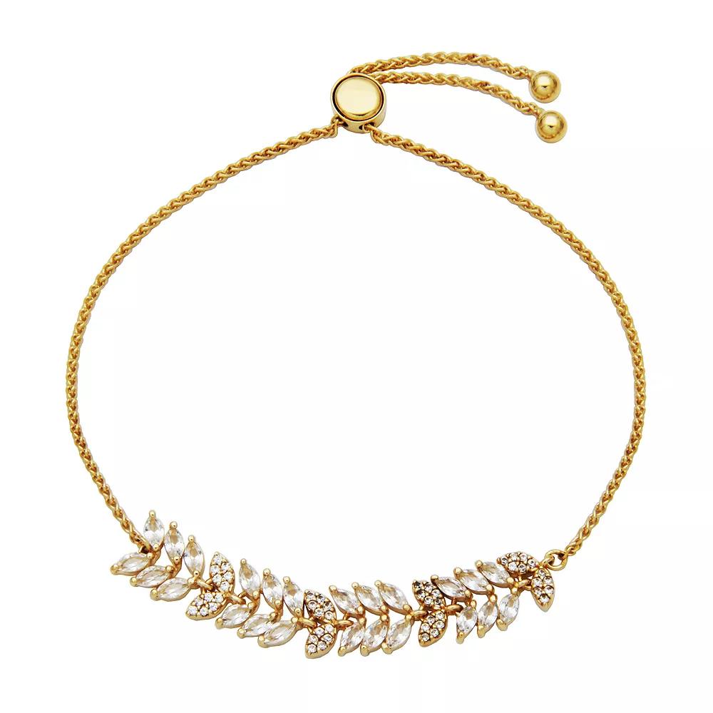 18k Gold Over Silver Lab-Created White Sapphire Leaf Adjustable Bracelet, Women's, Size: 9", Gold Tone Product Image