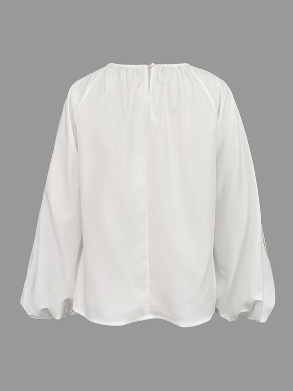 Long Sleeves Loose Elasticity Flower Print Pleated Round-neck Blouses&shirts Tops Product Image