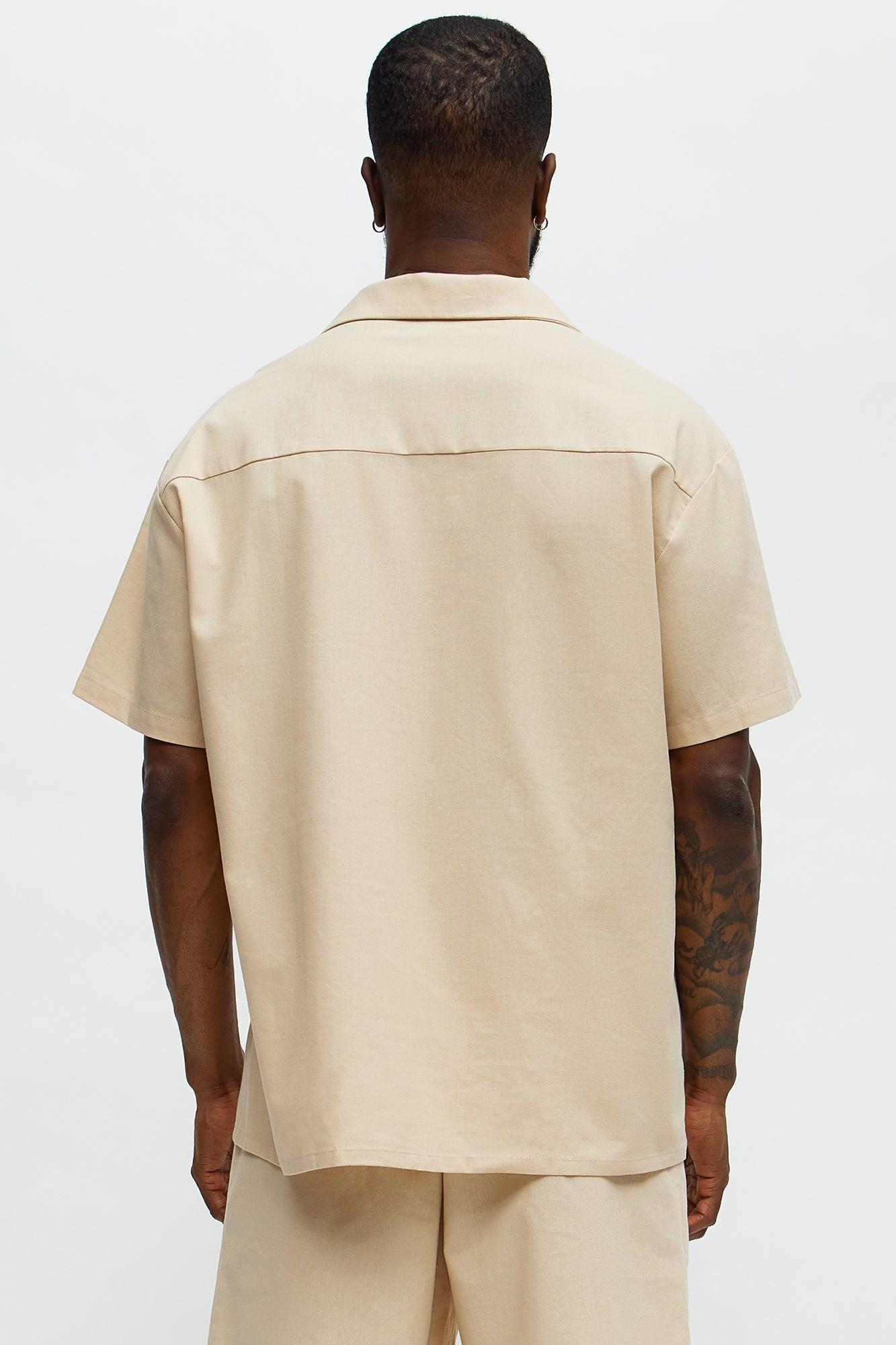 Chai Linen Like Cuban Collar Button Up Shirt - Oatmeal Product Image