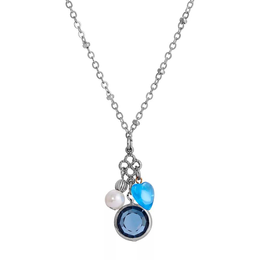 1928 Channel Heart Charm Pendant Necklace, Women's, Blue Product Image