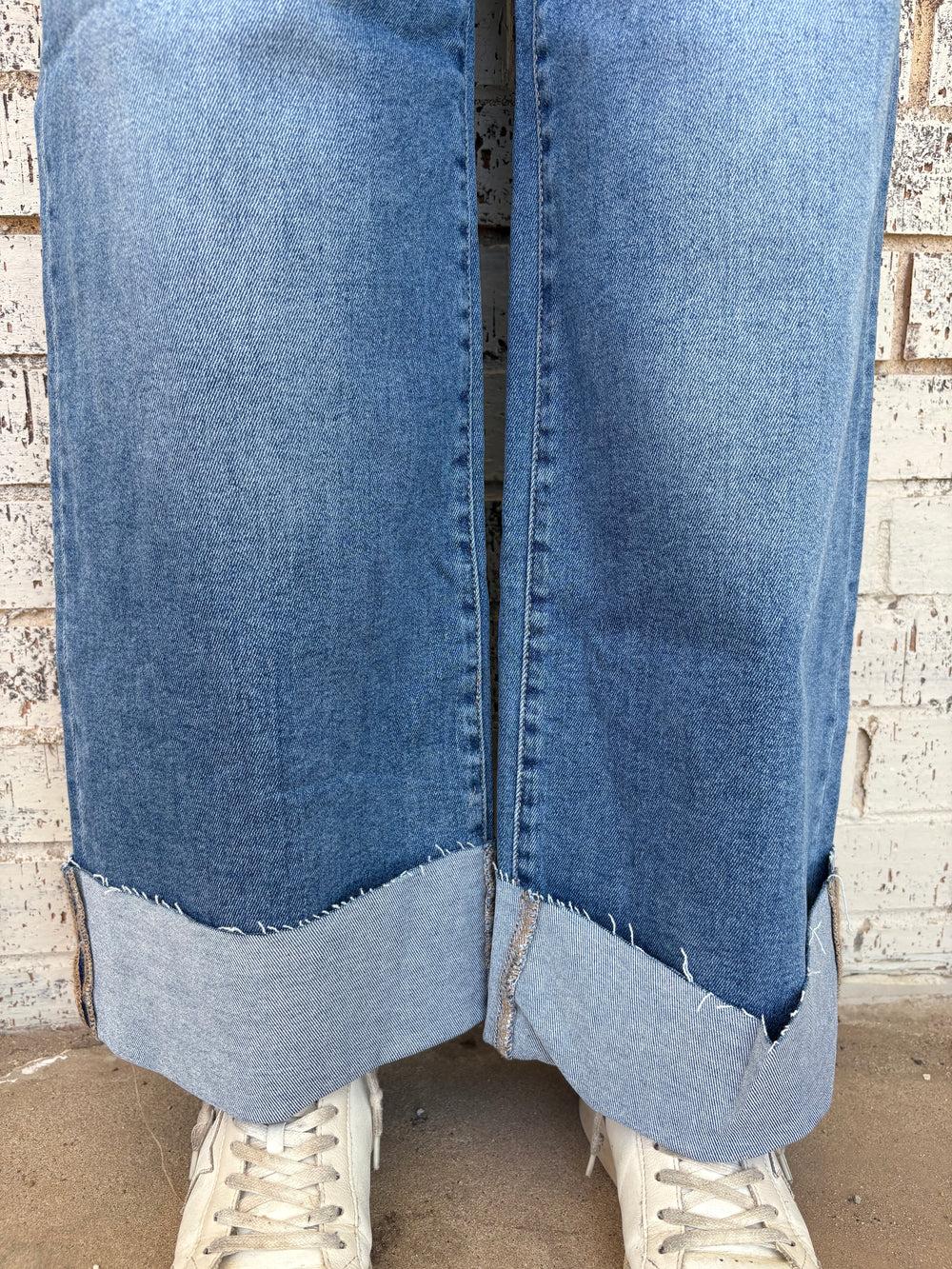 Risen High Rise Wide Leg Cuffed Jeans Product Image