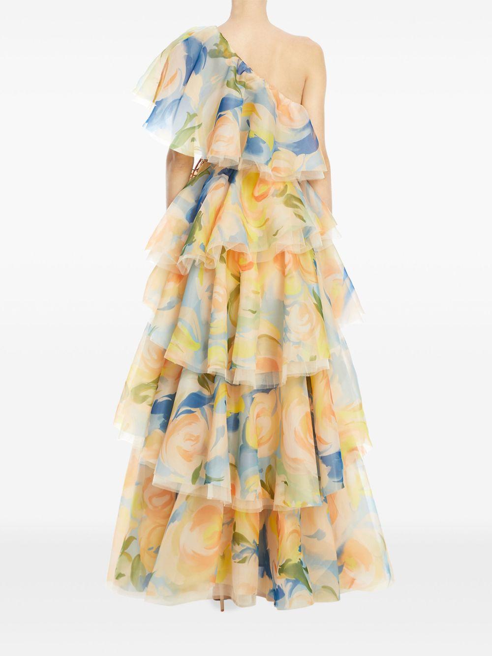 Paloma one-shoulder floral-print gown Product Image