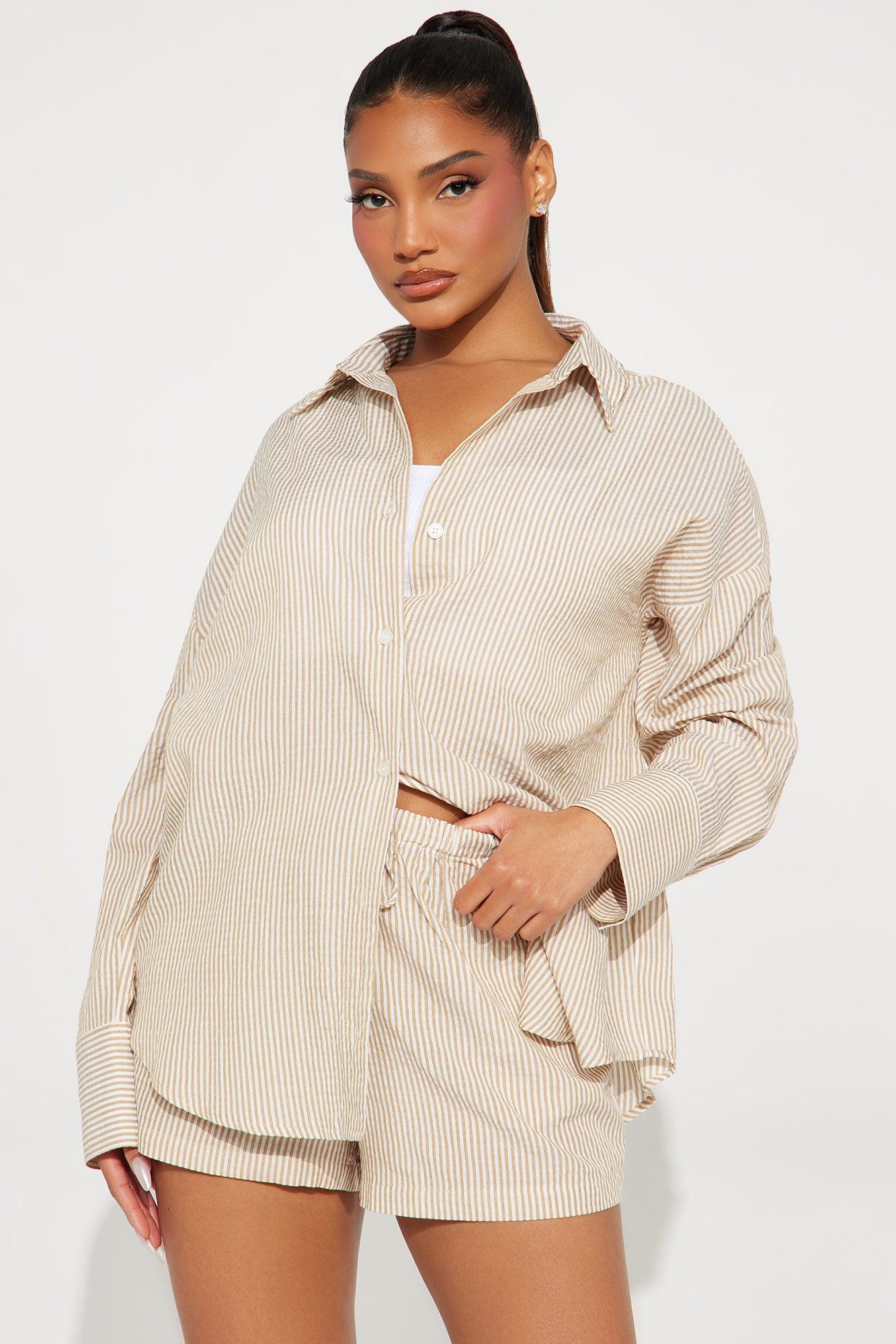 Sara Striped Short Set - Taupe Product Image